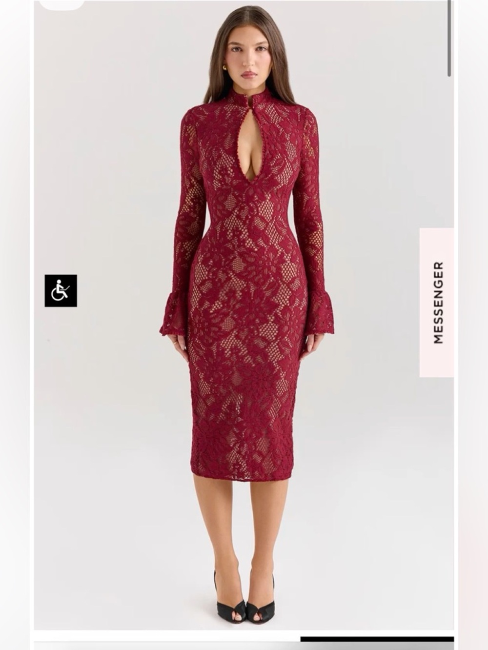 Women's Burgundy Lace Keyhole Long-Sleeve Dress house of cb